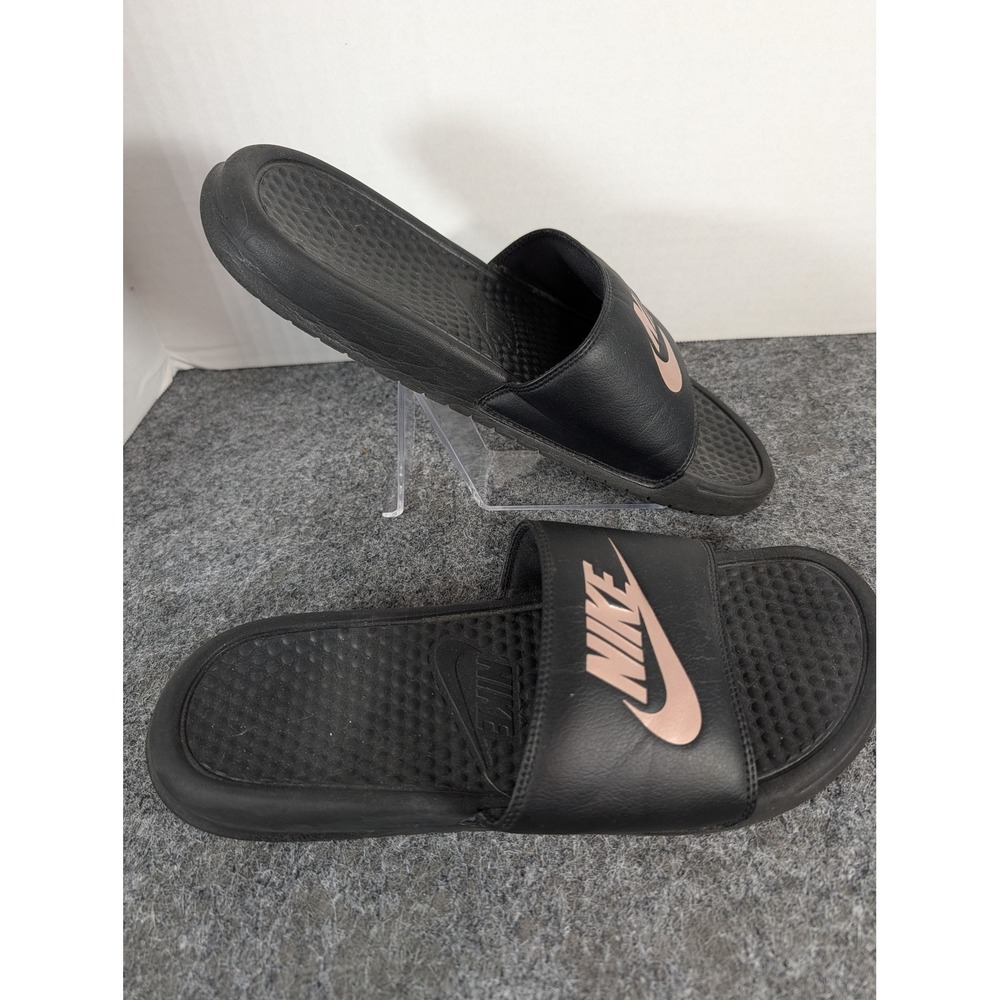 Nike Benassi JDI Black Rose Gold Slides Sandals 343881-007 Womens 9